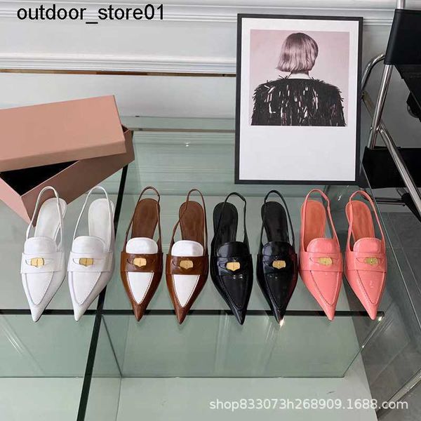 

designer sandals miu new lucky coin spring summer small cat heel sandal pointed low heel women shoes, Black