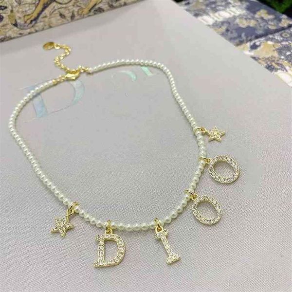 

dio 2021 new d family pearl letter star studded tassel necklace strong fashion celebrity heavy industry clavicle chain264j, Silver