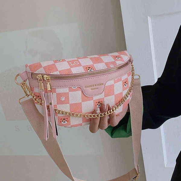 

22ss brand chain women's waist bag grid leather shoulder crossbody chest bags luxury designer handbags female belt purses