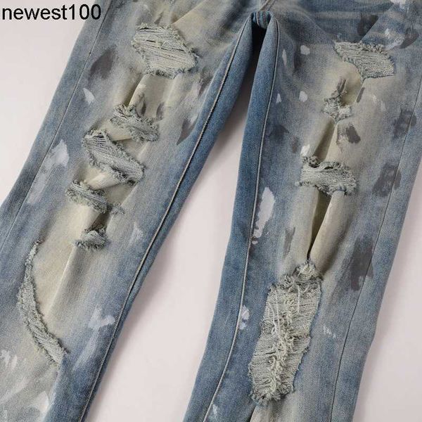 

men's jeans amirs designer pleated color contrast jeans slim broken beggar trousers men's, Blue
