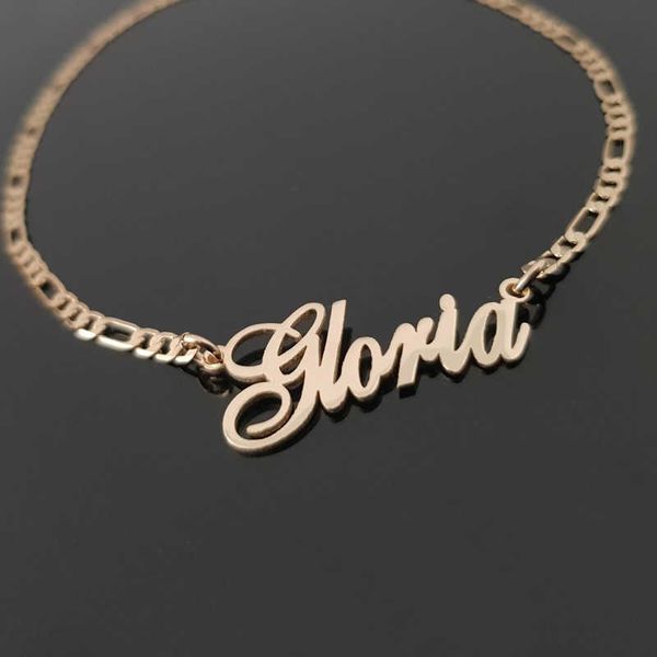 

pendant necklaces personalized figaro chain name necklace custom id choker necklaces for women stainless steel pendant friend gifts l221011, Silver