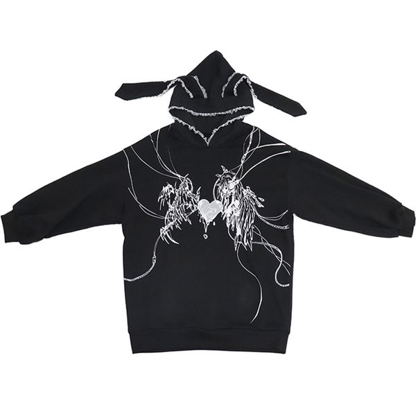 

women's hoodies sweatshirts y2k harajuku gothic grunge mechanical rabbit ears hooded black hoodie women autumn punk fashion streetwear