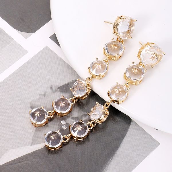 

rhinestone tassel long dangle earrings for women copper inlaid zircon earrings shiny jewelry wedding, Silver