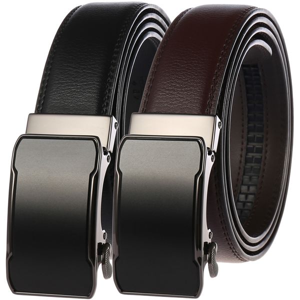 

genuine leather belt for men business and automatic alloy buckle luxury real leather strap men belts, Black;brown