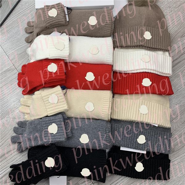 

winter warm scarves set outdoor knitted gloves women men wool beanies classic print knitted hat suit, Blue;gray