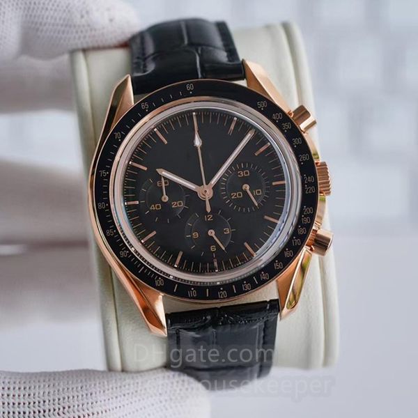 

stainless steel men's watch 43mm multi dial sapphire rubber glass waterproof leather fashionable quartz watch, Slivery;brown