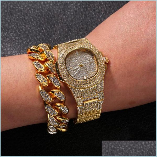 

chains charm bling cuban chain fashion hip hop tennis chains jewelry pendant rhinestone necklaces bracelet watch for men women drop d dhafz, Silver