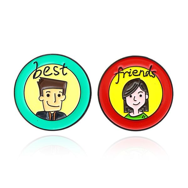 

cartoon fashion round brooches for women blue red alloy badges cute collar pin jewelry good friends gift accessories, Gray