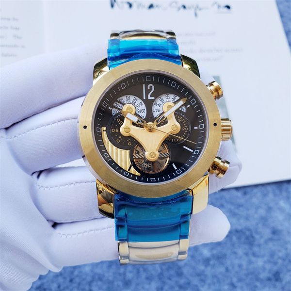 

tourbillon mens wrist watches luxury skeleton automatic mechanical stainless steel date luminous hands self-wind watch, Slivery;brown