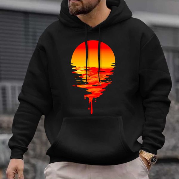 

men's hoodies sweatshirts plain for men male autumn winter casual setting sun print long sleeve poet hooded blouse tall mens g221011, Black