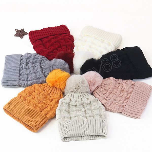 

autumn winter women's beanie hat skullies thick warm red yellow fur outdoor knitted hats for women solid color gorros, Blue;gray