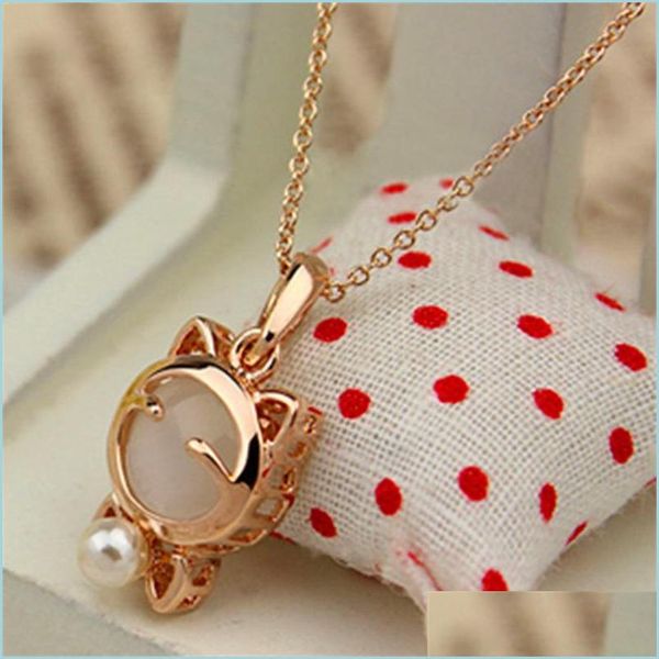 

pendant necklaces super cute lucky cat eye with pearl necklace female clavicle chain bow whole sqctpo homes 718 t2 drop delivery 202 dhshe, Silver