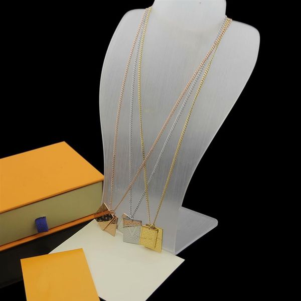 

europe america style men lady women titanium steel lovers long necklace with engraved v initials four leaf flower double square pe201d, Silver