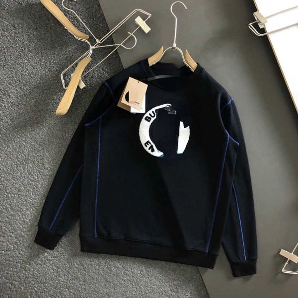 

babao 22 autumn and winter new fashion trend men's women's round neck long sleeve sweater shirt cotton towel embroidery, Black