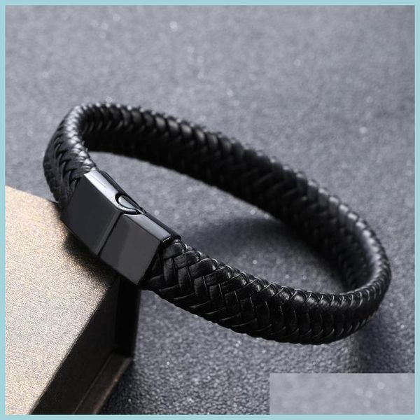 

beaded strands new mens leather bracelet vintage hand woven rope magnetic clasp factory direct sale drop delivery 2021 jewelry brace dh7pa, Black