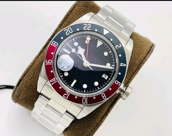 

men's mechanical watch 904l double color dial black ceramic rim 41mm multi-function 2824 super movement automatic winding sapphire mirr, Slivery;brown