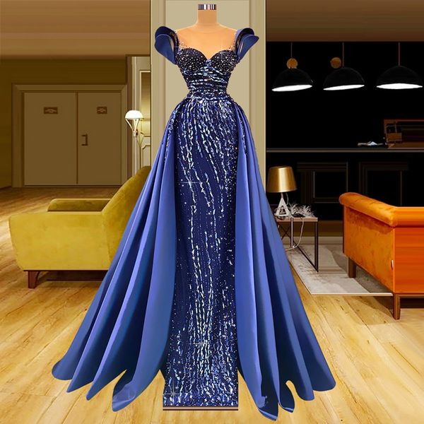 

elegant shine satin mermaid evening dresses new o-neck rhinestone beads bridal gowns removable sweep train draped party gown custom made, Black;red