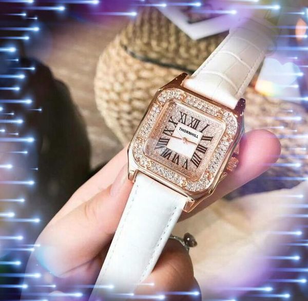 

model fashion lady quartz watches 36mm casual square roman diamonds ring skeleton women wristwatch rose gold silver genuine leather belt cha, Slivery;brown