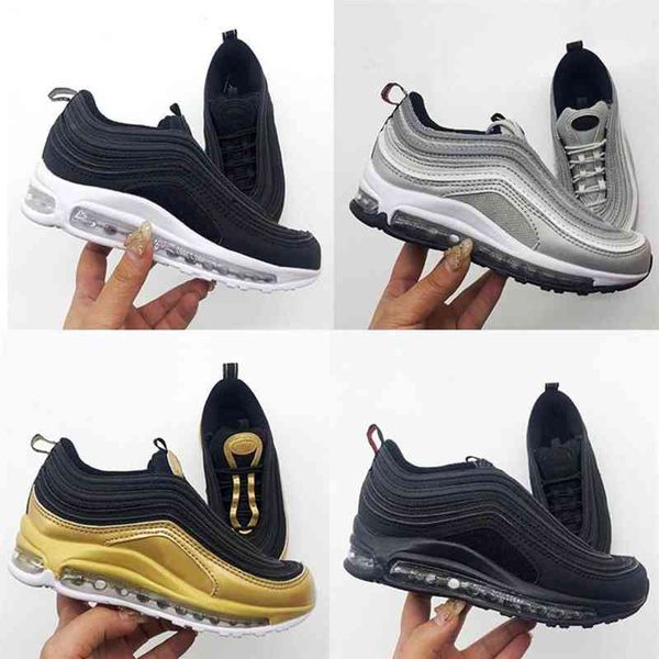 

og 97s silver bullet children kids running shoes boy girls sports sneakers metallic gold infant student child trainers347l, Black