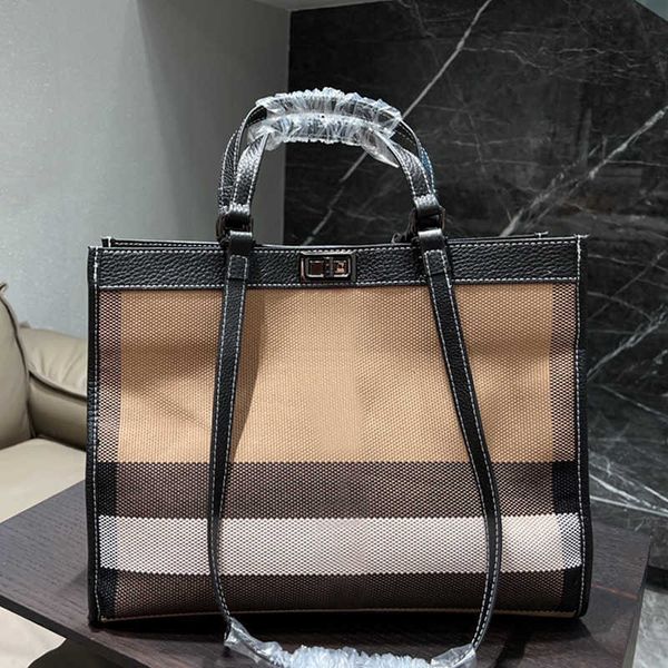 

tote bag large capacity shopping bur women bags handbag fashion canvas check silver buckle leather portable lady shoulder purse high quality