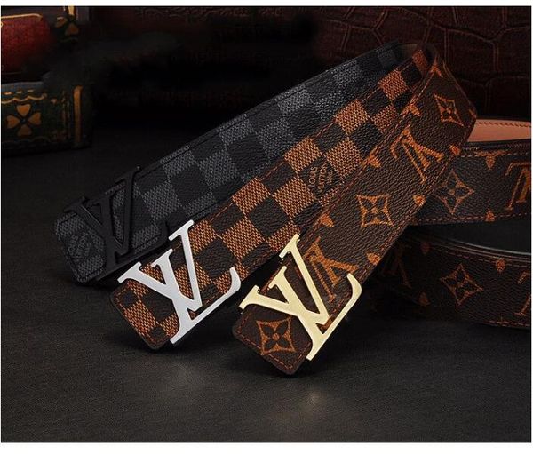 

2022 fashion designer belts men womens belts big gold buckle genuine leather belt lattice printing 15 color louis vuitton, Black;brown