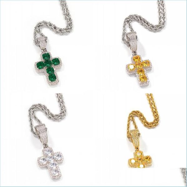 

pendant necklaces mens hip hop cross necklace cz stone bling iced out pendant jewelry gold ser green diamond statement necklaces gif dhusg, Silver