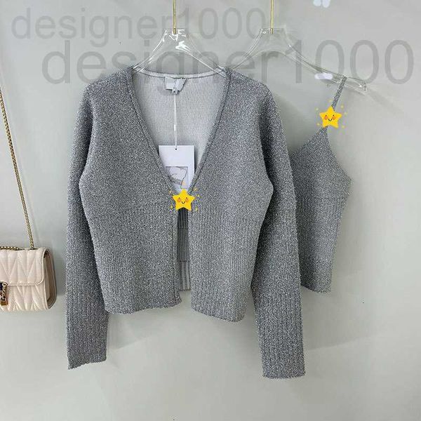 

women's knits & tees designer xiaoxiang family's early autumn new silver grey short tank with long sleeve knitted shirt underneath, White
