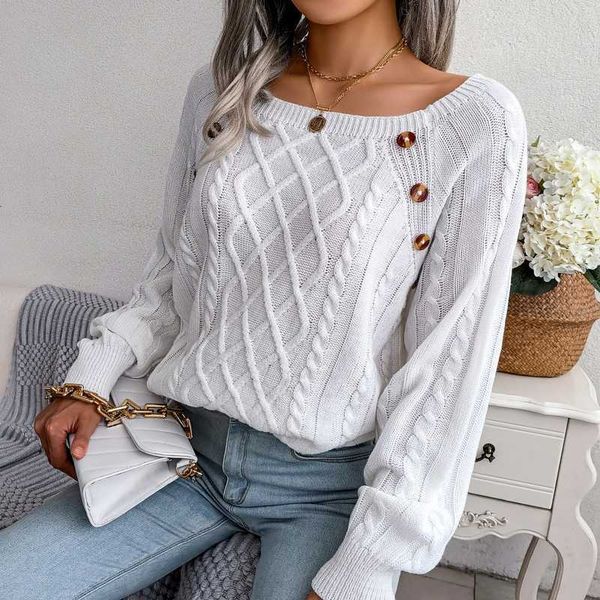 

women's knits tees autumn and winter casual pullover women 2022 loose square collar button long-sleeve knitted sweater fashion y2k pull, White
