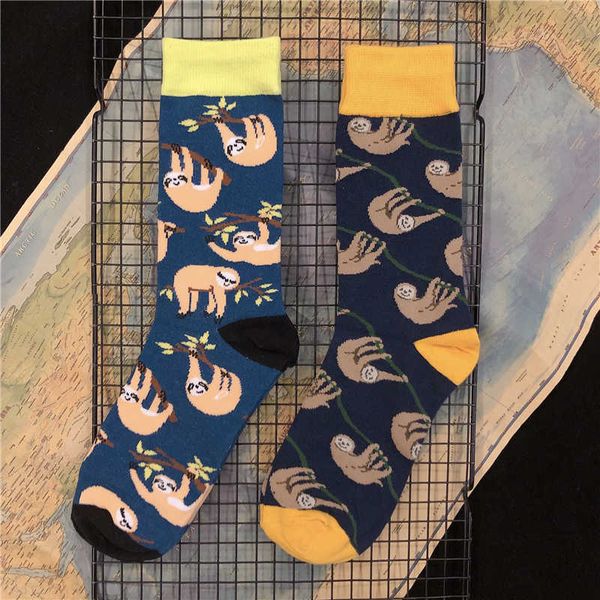 

men's socks crew cotton socks funny summer sloth happy crew street male sock fashion men printing cartoon koala colorful soft comfort t, Black