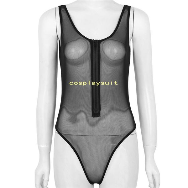 

women's swimsuits one piece catsuit costumes lingerie swimwear see through sheer mesh body suits woman high cut bodysuit bathing suit, Black
