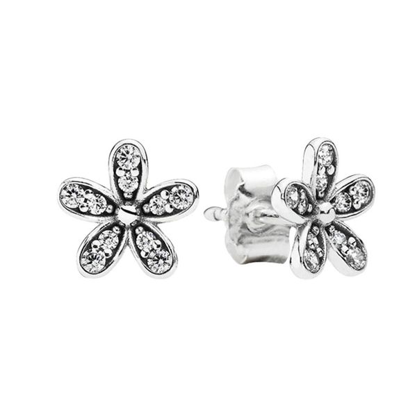 

authentic sterling silver dazzling daisies stud earring cute women wedding party jewelry with original retail box for pandora cz diamond flo, Golden;silver
