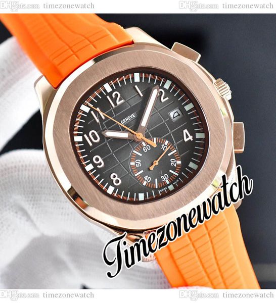 

41mm aquanaut 5968 automatic mens watch 5968a-001 black texture dial rose gold case no chronograph orange rubber strap sport watches timezon, Slivery;brown