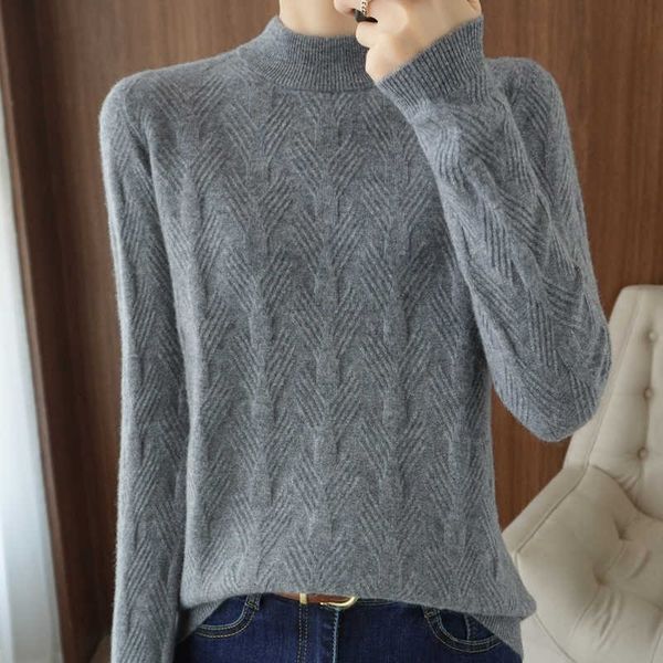 

women's knits tees ladies half turtleneck sweater fall/winter 2021 new cashmere pullover casual knitted large size long sleeve women&#0, White