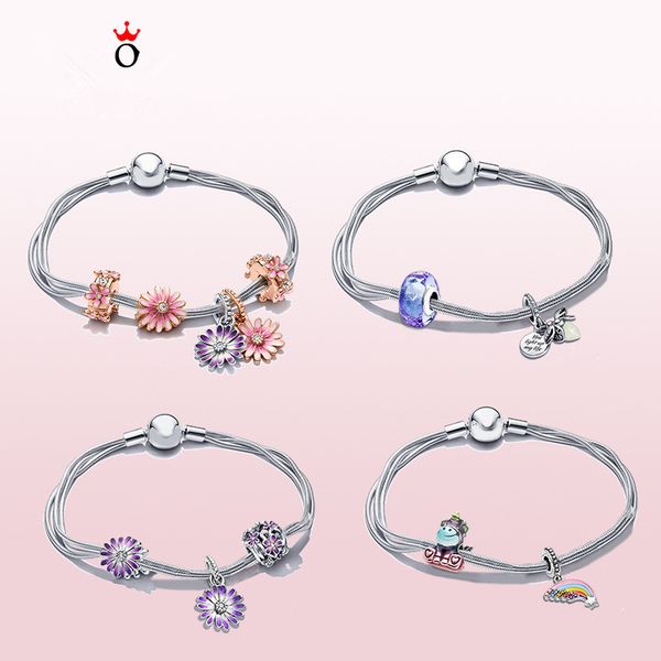 

fashion girl rainbow charm bracelets fit pandora style women's designer jewelry bracelet, Golden;silver