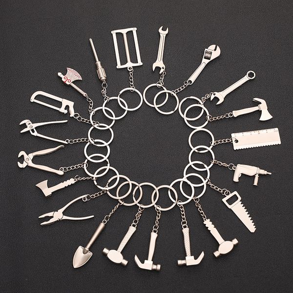 

keychains for men car bag keyring lanyards combination tool portable mini utility pocket clasp ruler hammer wrench pliers shovel, Silver