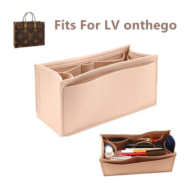 

fits for onthego felt cloth insert bag organizer makeup handbag shaper on the go organizer portable cosmetic bags 210322223s