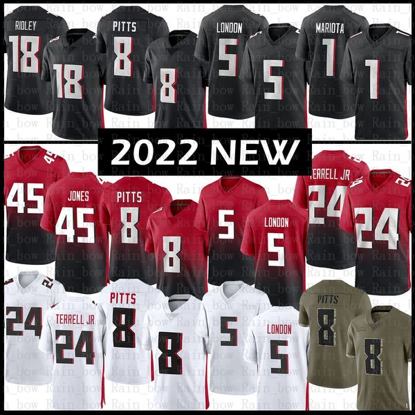 

frank darby drake london football jersey kyle pitts desmond ridder marcus mariota deion jones ridley a.j. terrell jr. darren hall tyler allg, Black;red