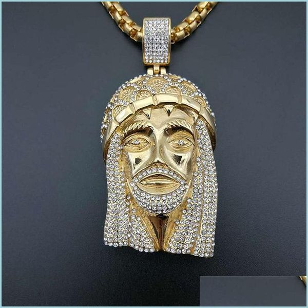 

pendant necklaces hip hop rhinestones pendant necklaces bling iced out gold color stainless steel jesus piece necklace for men rappe dhswx, Silver