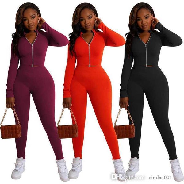 

high elasticity womens jacket tracksuits new solid double zipper pit strip two piece sportswear autumn spring jogger set, Gray
