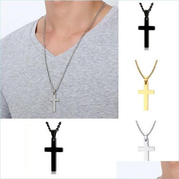 

pendant necklaces pretty gold chain jewelry men cross pendant necklace link statement charm black sier plated 110 o2 drop delivery 2 dhzmv, Silver