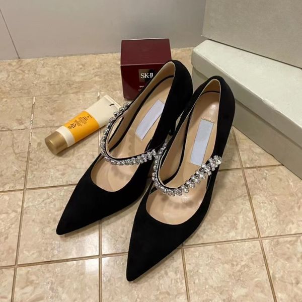 

2022 New Fashion Women's Slippers Luxury Designer High Heel Sandals Pointed Rhinestone Sheepskin Shoes Flat Sole Thin Heel Cowhide Letter Jelly Flip Flop 36-40