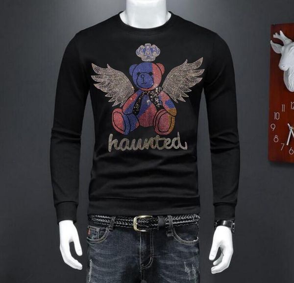 

heavy industry hip hop sweatshirt designer rhinestone men 2023, Black