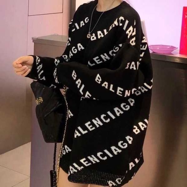 

mens sweater baleciga's sweatshirt fashion brand fleece sweater paris printing bullet double-sided knitting jacquard men and women&#039, White;black