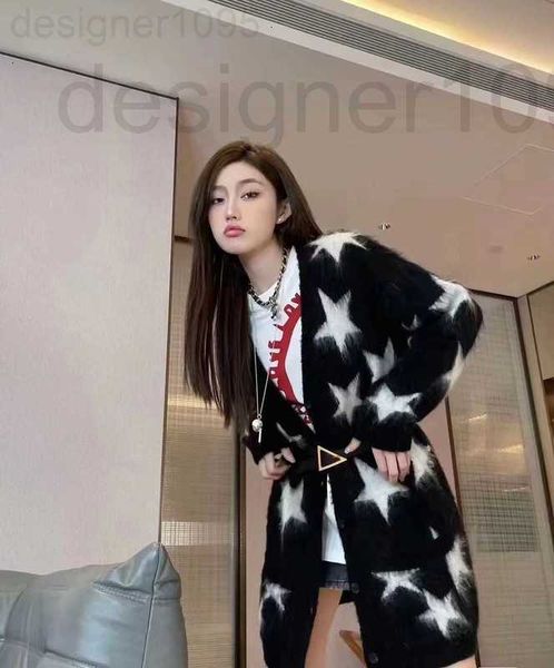

women's knits & tees designer 2022 early autumn new knitted cardigan casual loose five pointed star mohair light elastic coat versatile, White