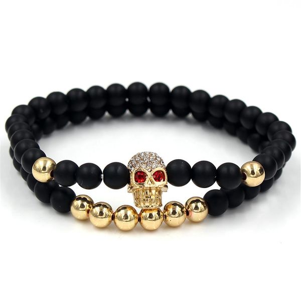 

beaded strands bracelet 6mm exaggerated natural matte copper bead with zircon inlaid crown skl drop delivery 2021 jewelry bracelets dhkrp, Black