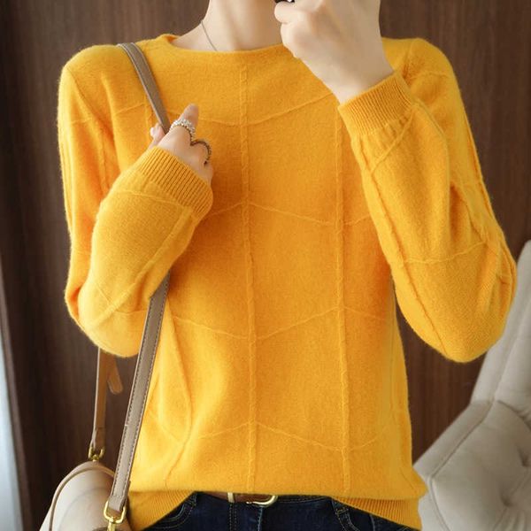 

women's knits tees autumn winter new ladies o-neck long-sleeved knitted pullover cashmere wool checkered pattern sweater casual slim bo, White