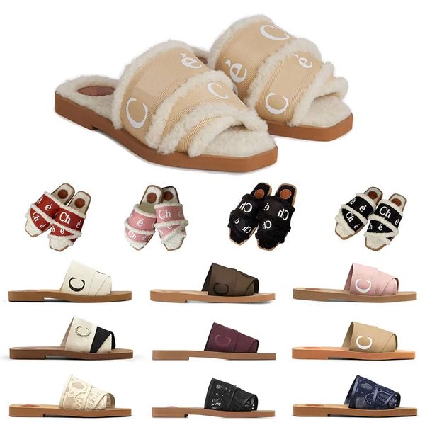 

og women woody mules flat slippers sandals designer canvas slippers shearling-lined slides white black pink fur winter womens outdoor shoes