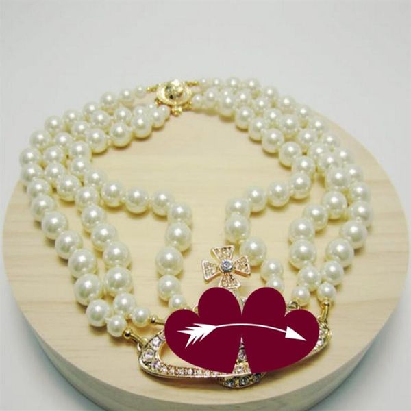 

2020 new product 3-layer pearl orbit necklace ladies rhinestone satellite planet necklace gift 05y, Silver