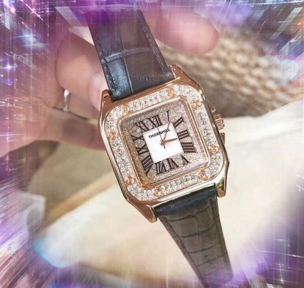 

model fashion lady quartz watches 36mm casual square roman diamonds ring skeleton women electronic analog digital genuine leather belt chain, Slivery;brown