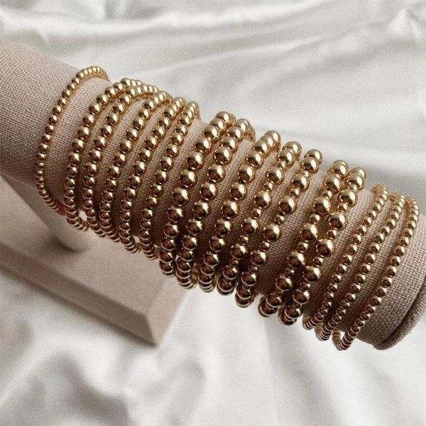 

strand 6mm 8mm 10mm gold color beads bracelet for women trendy statement big round beaded handmade 3pcs/set fashion jewelry, Black